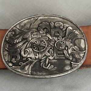 Ted Baker Men’s Size 38 Brown Leather Belt with Silver Embossed Logo Buckle